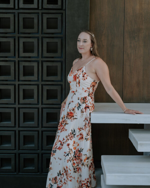 woman near steps and door