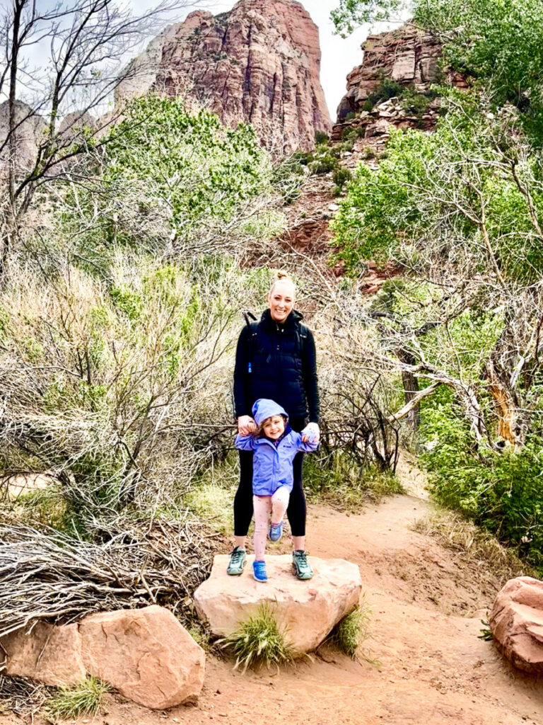 mother and toddler having fun in zion 